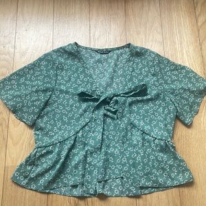 Green floral tie front shirt